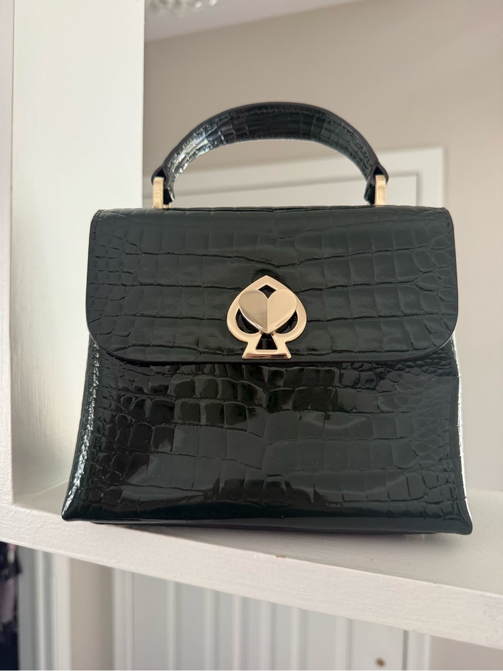 Kate Spade Romy Croc Embossed Mini Top Handle in Deep Evergreen